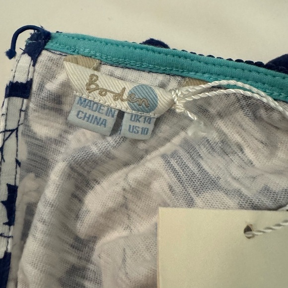 BODEN shirt top tank sleeveless Pom-Pom tassel geometric print blue 10 NWT - Picture 5 of 10